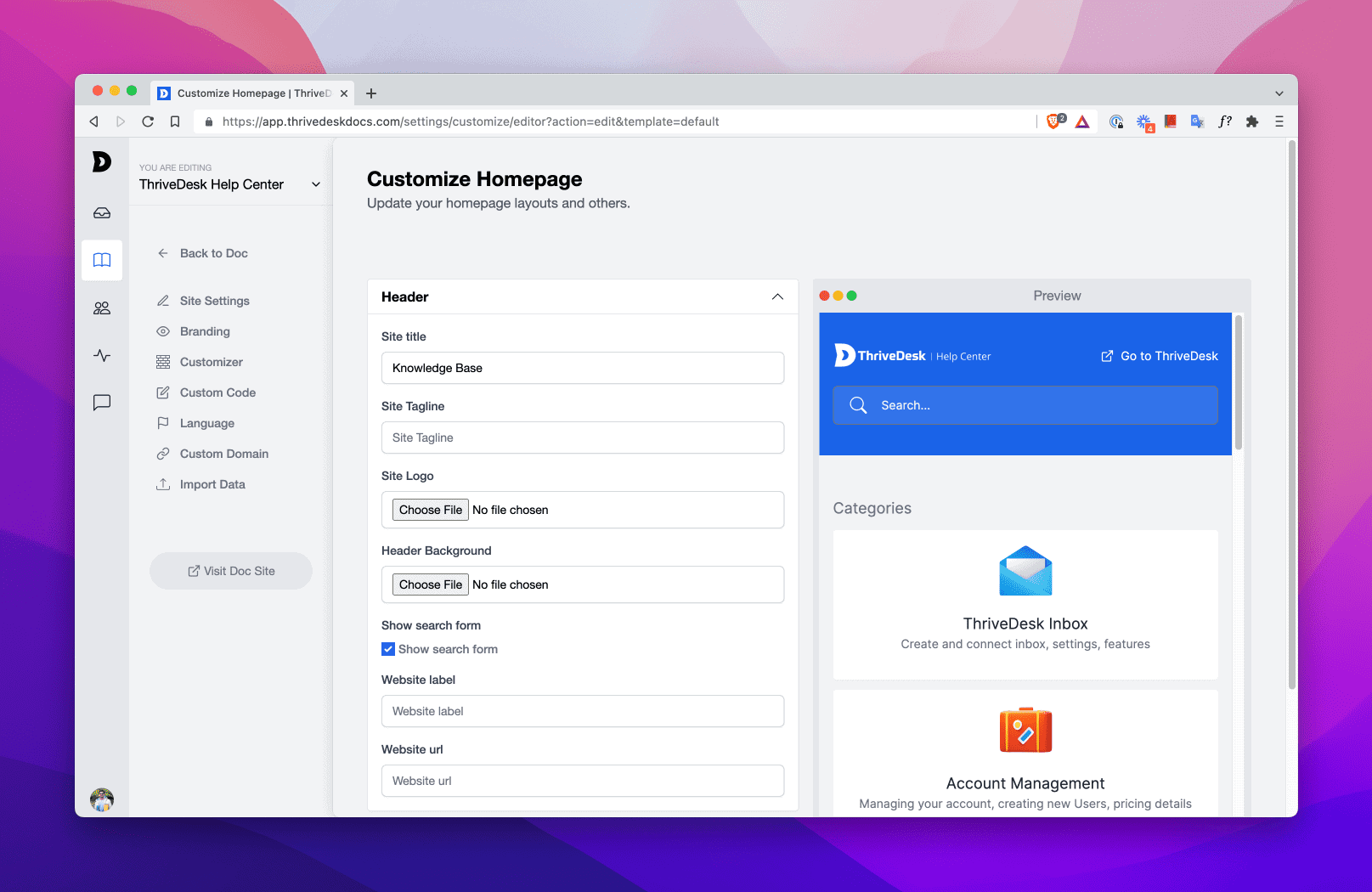 kb customizer - ThriveDesk