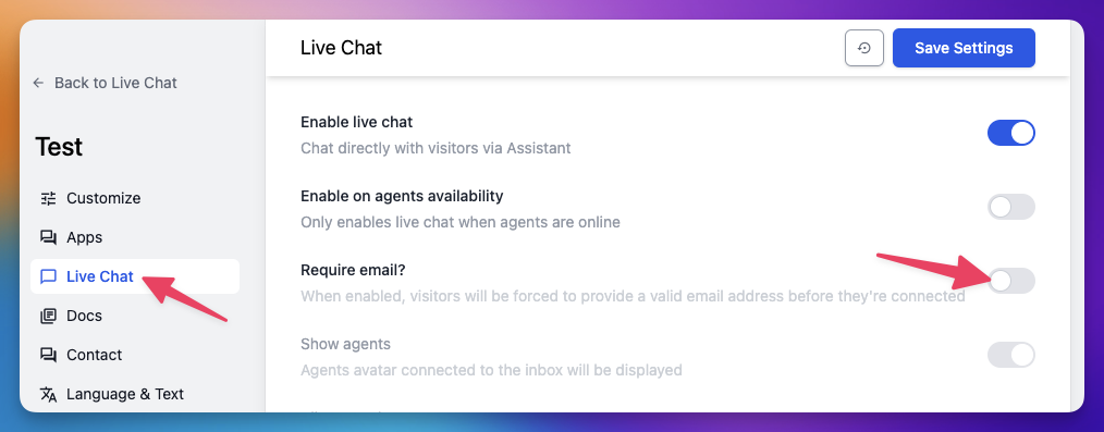 update anonymoust chat settings - ThriveDesk